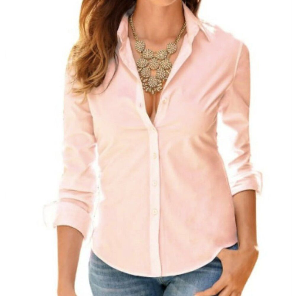 IZ Byer light pink button down blouse size XL